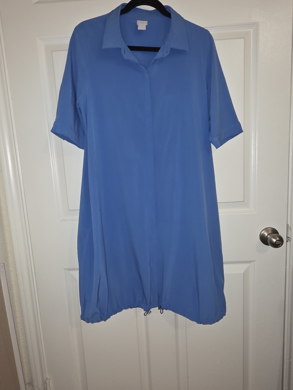 Chico's Size 1 Sky Blue Collared Short-Sleeve Midi Dress